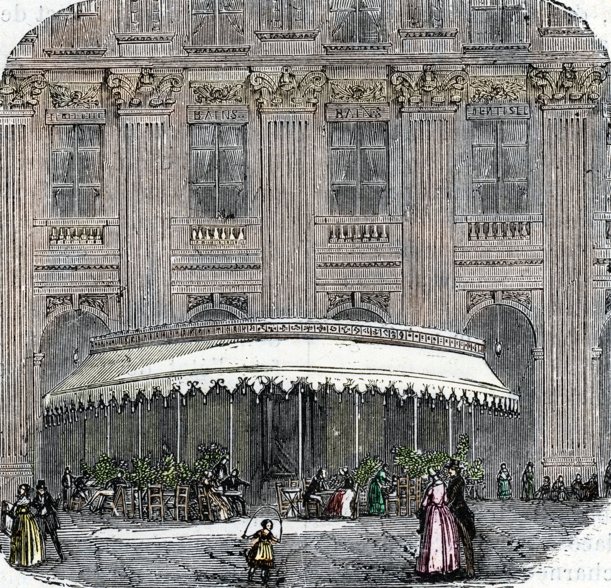 Ansicht des Cafés de la Rotonde im Palais-Royal in Paris um 1860 (farbige Gravur) von French School