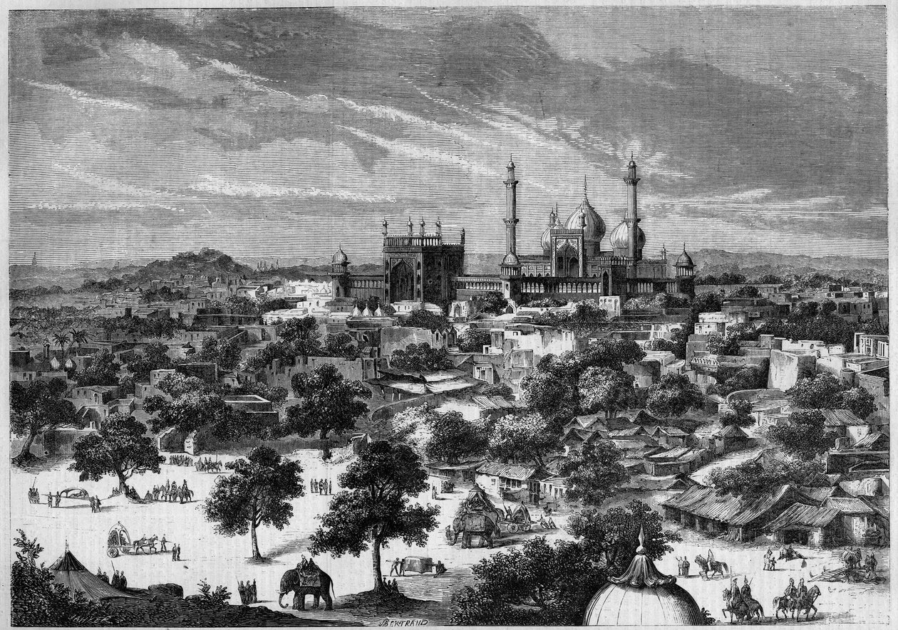 Ansicht der Stadt Delhi (Indien) im Jahr 1857. Nach einer Skizze von Prinz Alexis Soltykoff. Gravur von Bertrand in „Le Monde Illustré“ Nr. 20 vom 29. August 1857. von French School