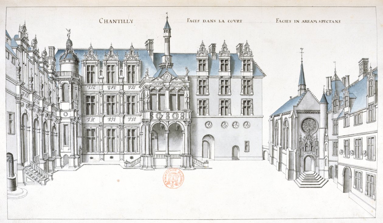 Ansicht des Hofes und der Kapelle in Chantilly von French School