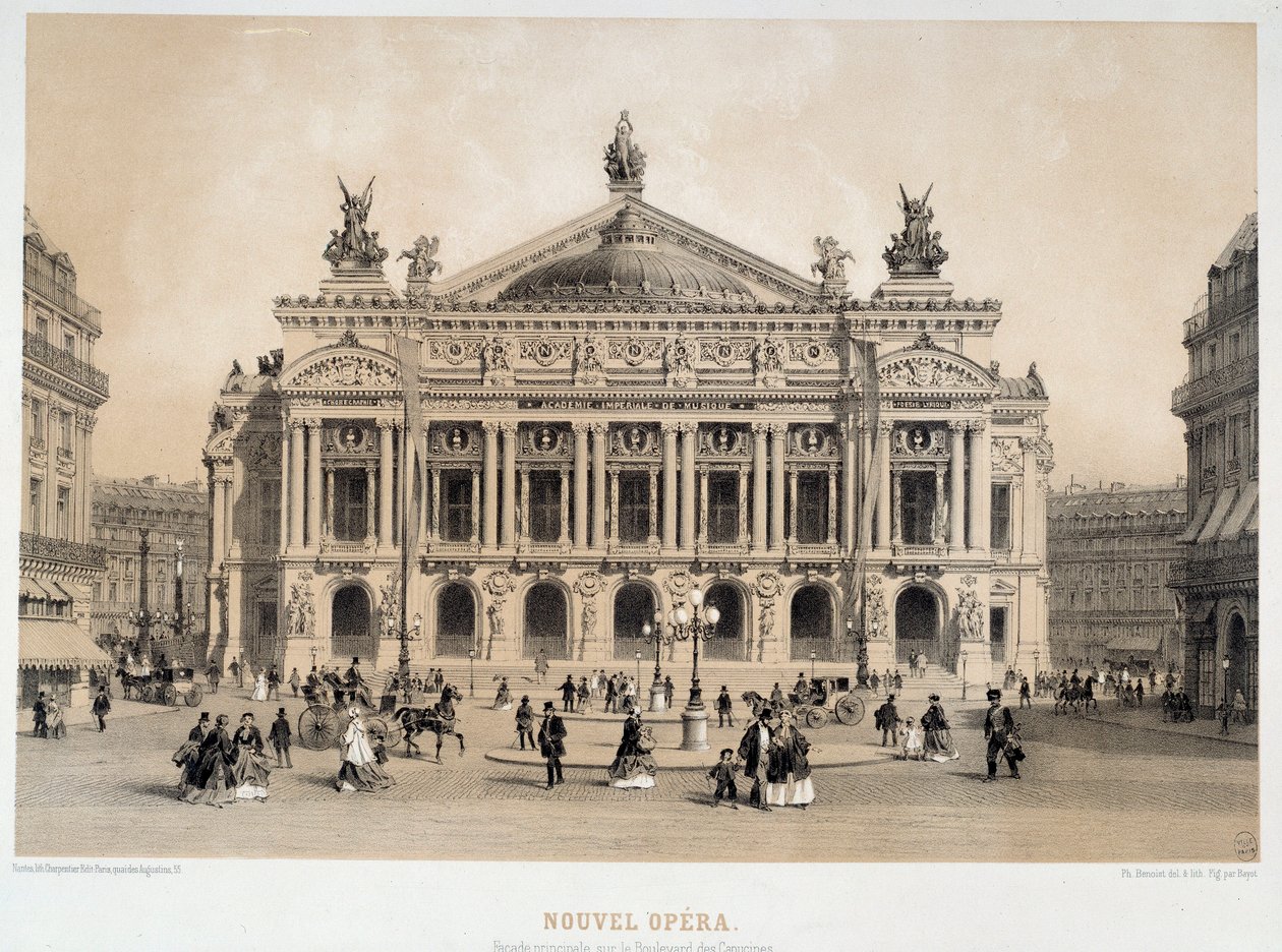 Ansicht der Fassade der Oper Garnier in Paris mit Blick auf den Boulevard des Capucines von French School