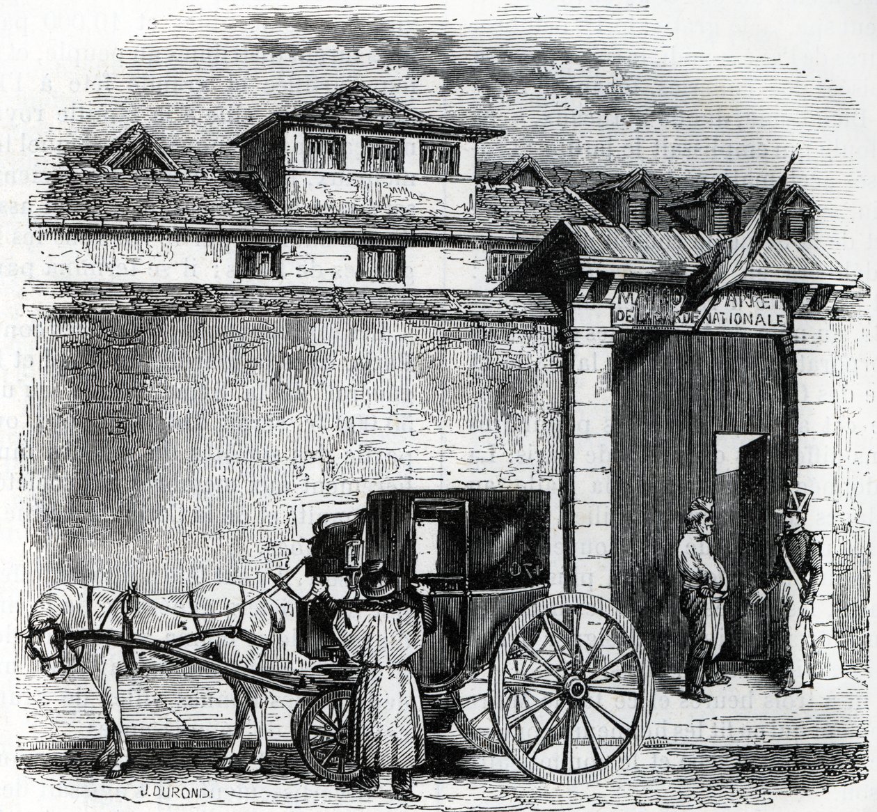 Ansicht des alten Arresthauses der Nationalgarde, bekannt als Hotel des Beans in Paris (Gefängnis der Nationalgarde in Paris) von French School