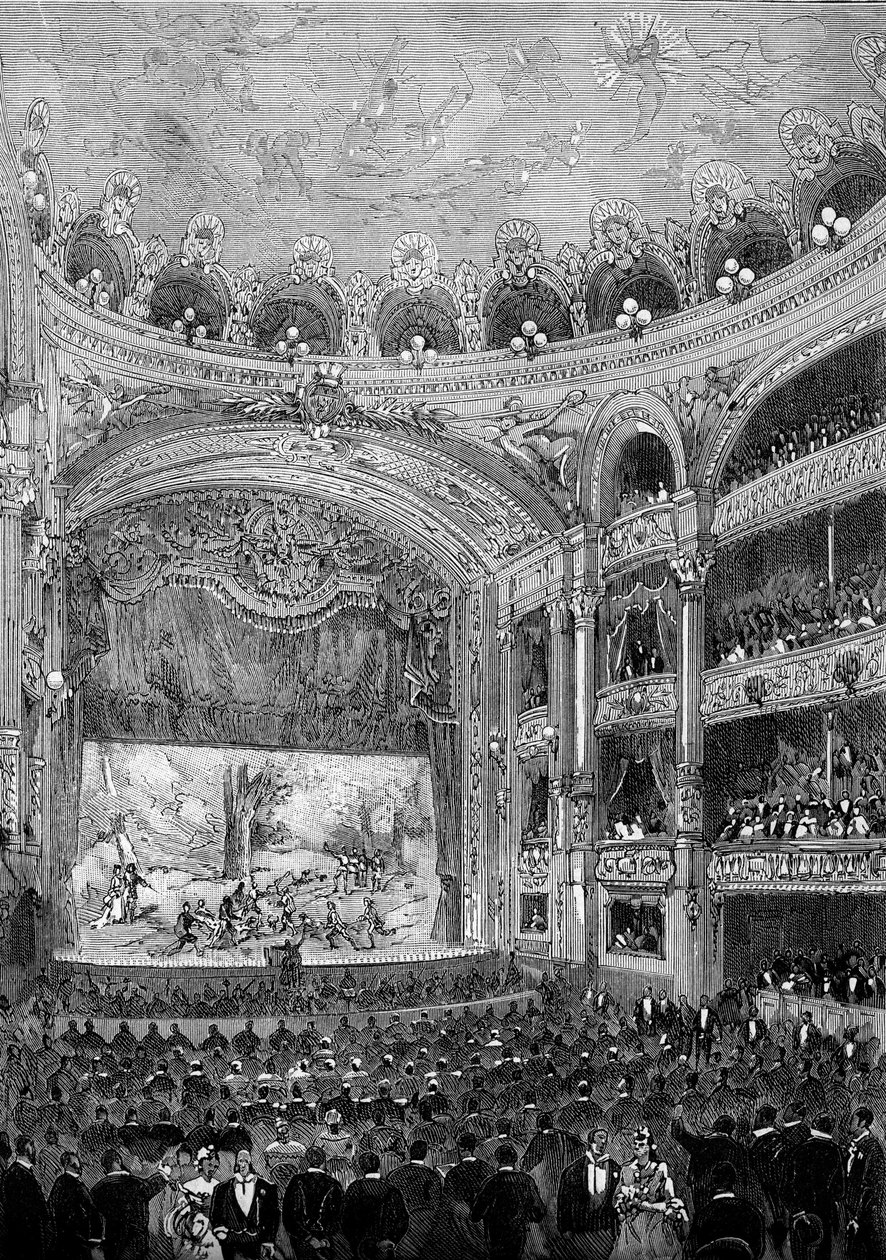 Ansicht des Theatersaals Bellecour in Lyon, erbaut von Jules Chatron (1831-1884) im Jahr 1879. Gravur in 
