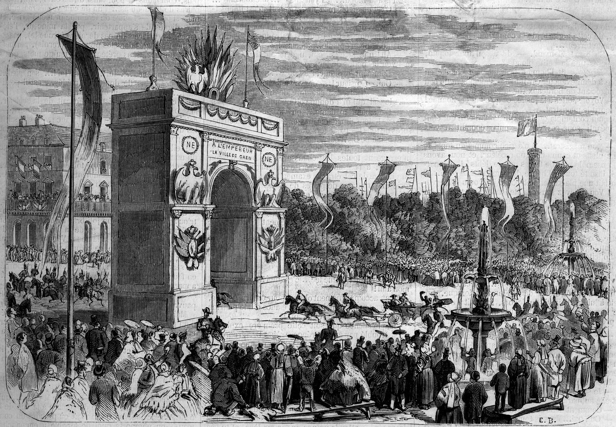 Besuch von Napoleon III. (1808-1873) und der Kaiserin Eugénie (1826-1920) in Caen (Calvados) von French School
