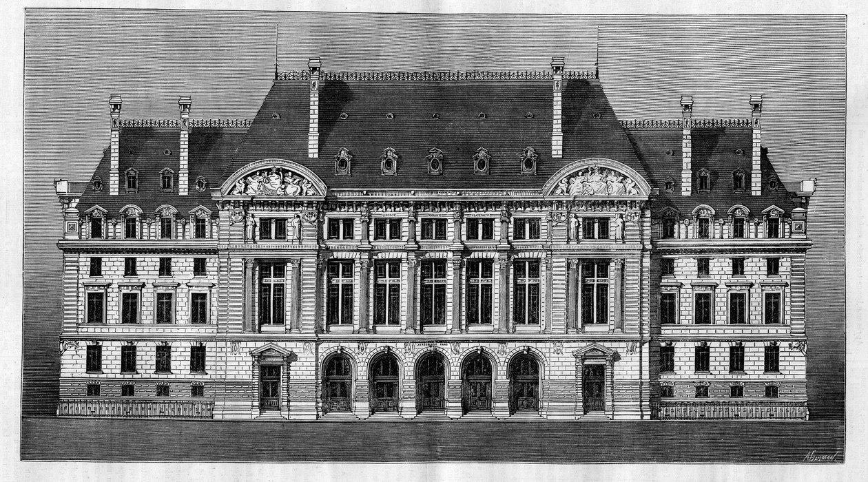 Außenansicht der neuen Gebäude der Sorbonne in Paris (Hauptfassade) von French School