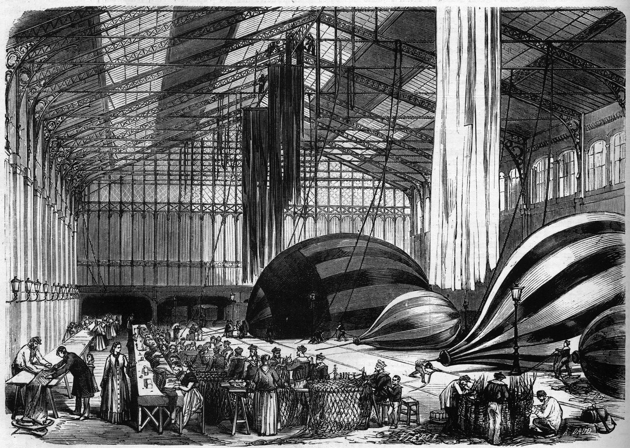 Krieg von 1870 - Belagerung von Paris: Ballonbauwerkstätten im Bahnhof Orléans (heute Gare d