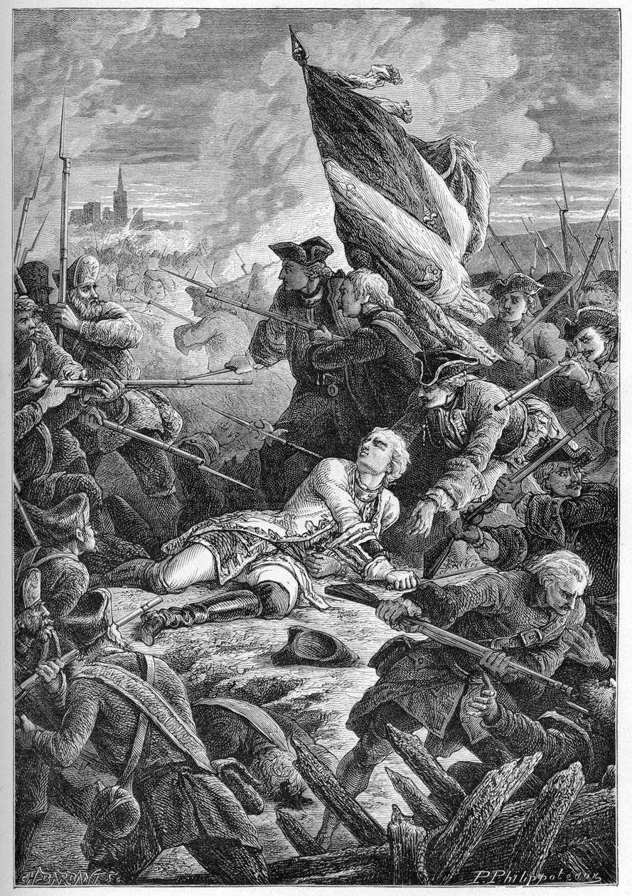 Krieg um die polnische Thronfolge (1733-1738) - Der Tod von Louis Robert Hippolyte de Brehan, Graf von Plelo (1699-1734) vor Danzig, 27. Mai von French School