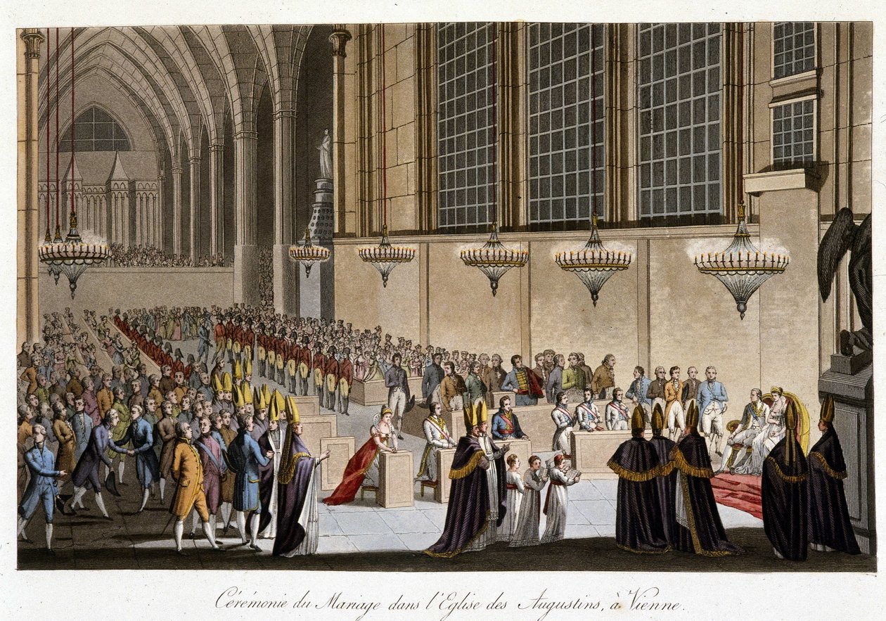 Hochzeitszeremonie (Napoleon & Marie Louise von Habsburg) in der Kirche der Augustiner in Wien, 2. April von French School