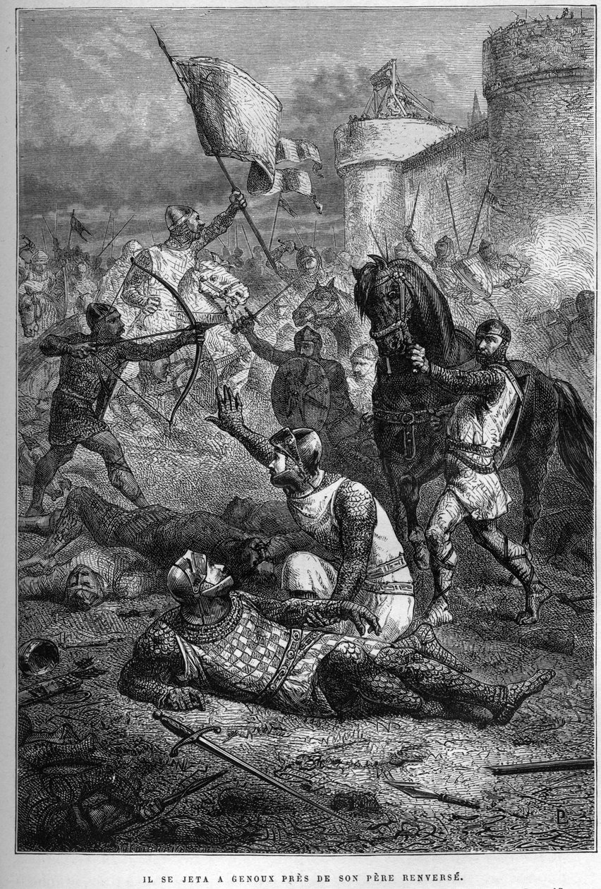 Wilhelm I. wird von seinem Sohn Robert im Kampf in Frankreich, 1076, verwundet - Aufstand von Robert Courteheuse von French School