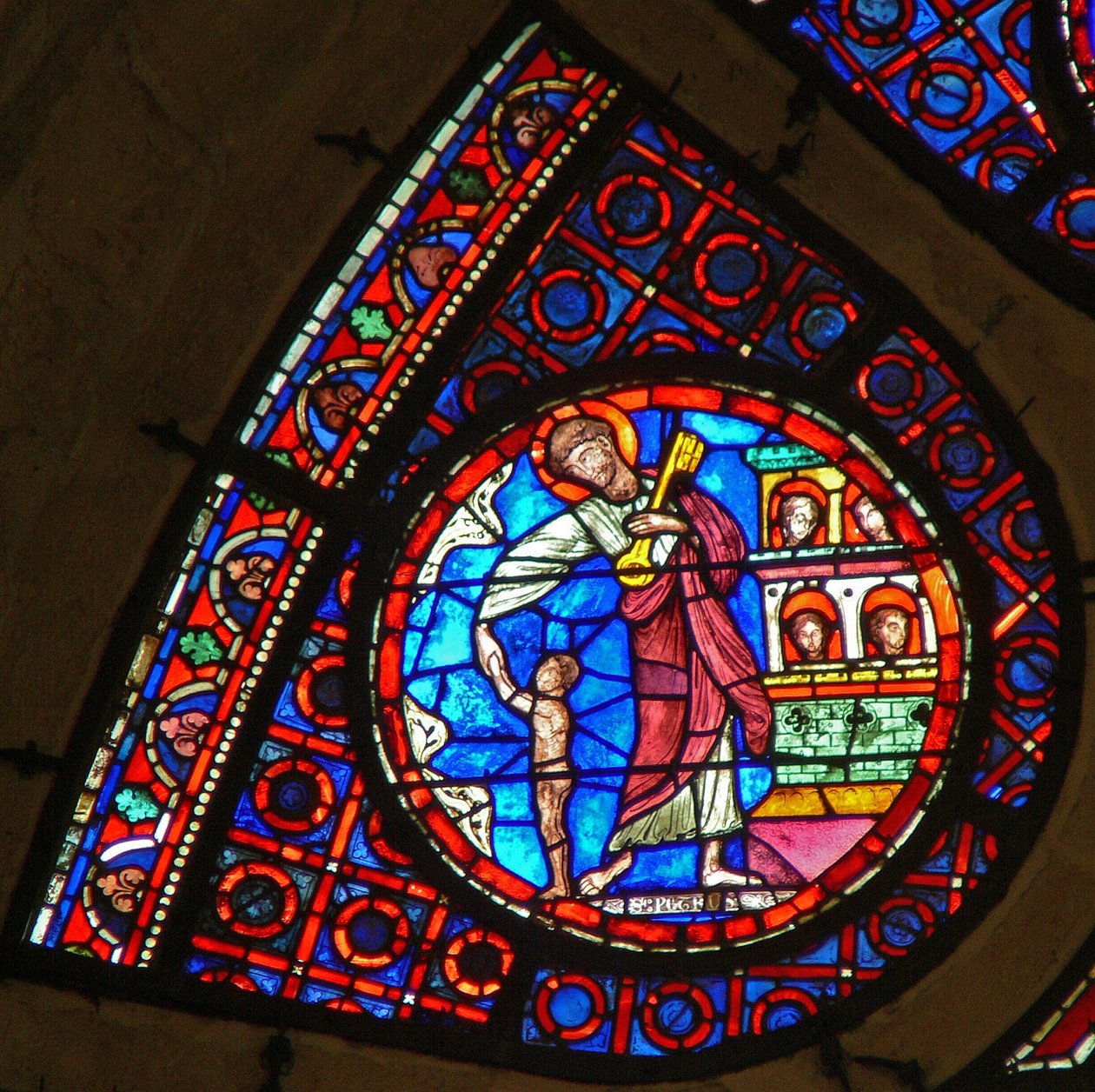 Fenster Ww mit Darstellung von St. Peter mit dem Schlüssel zum Himmel von French School