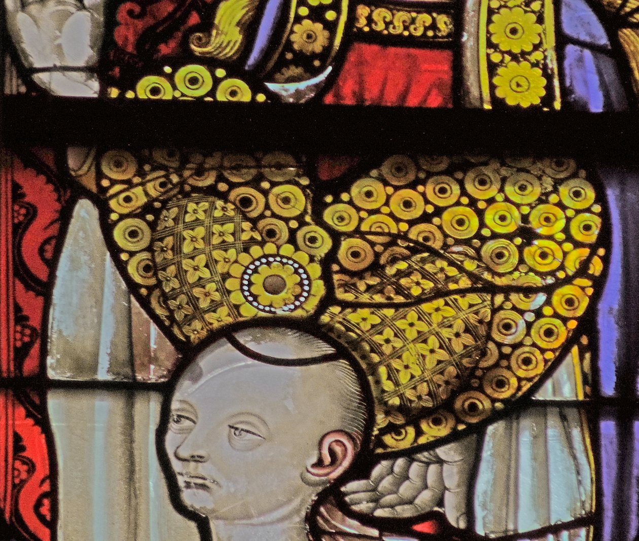Fenster mit Darstellung eines Stifters mit Schmetterlingshaube von French School