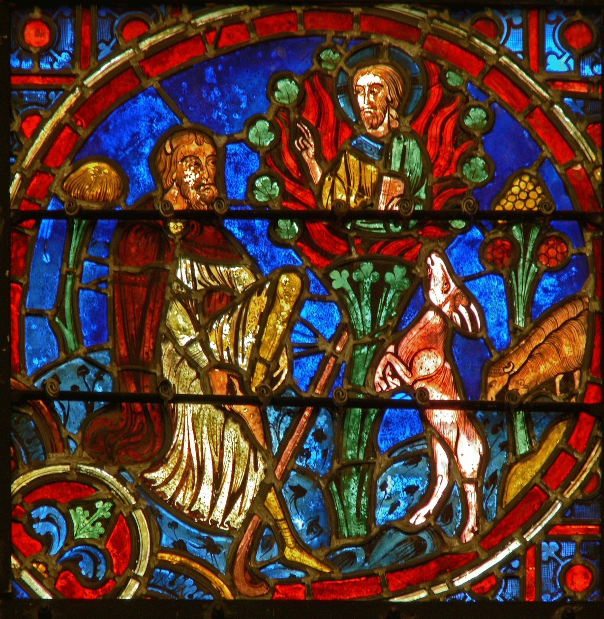 Fenster mit Darstellung von Moses und dem brennenden Dornbusch von French School
