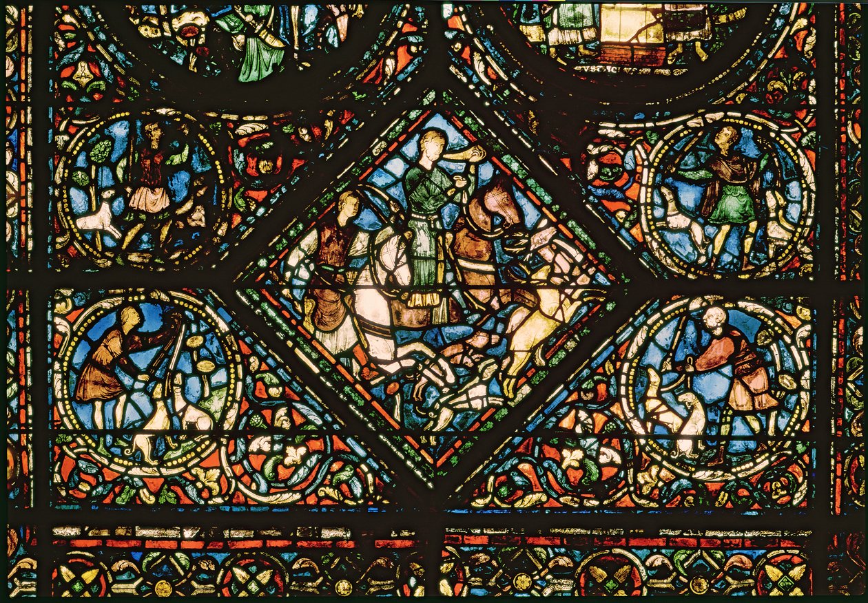 Fenster mit Darstellung von St. Eustace, der ein Reh jagt von French School