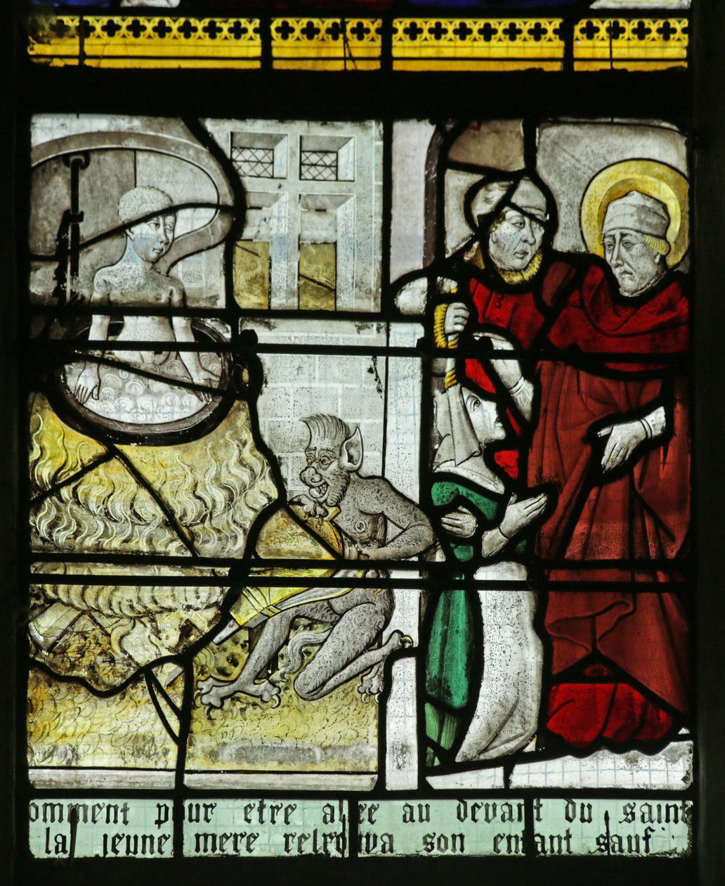 Fenster mit Darstellung des Heiligen Nikolaus, der ein Kind vor dem lebendig Kochen rettet, 1460-70 von French School