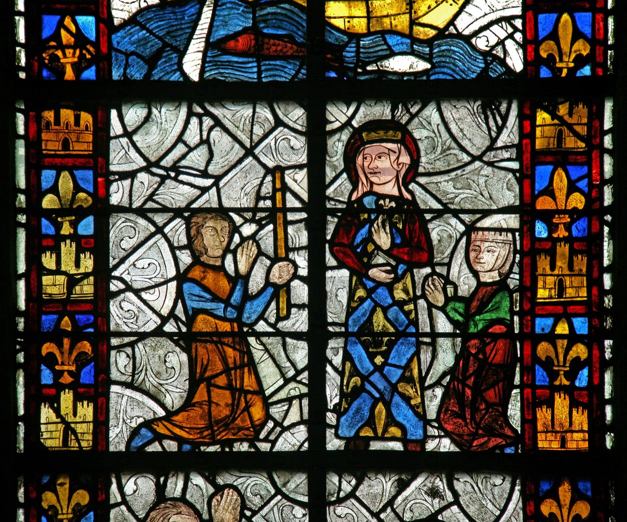 Fenster Nr. 1, Darstellung der heiligen Radegunde: Eine Heilung am Grab der Heiligen von French School