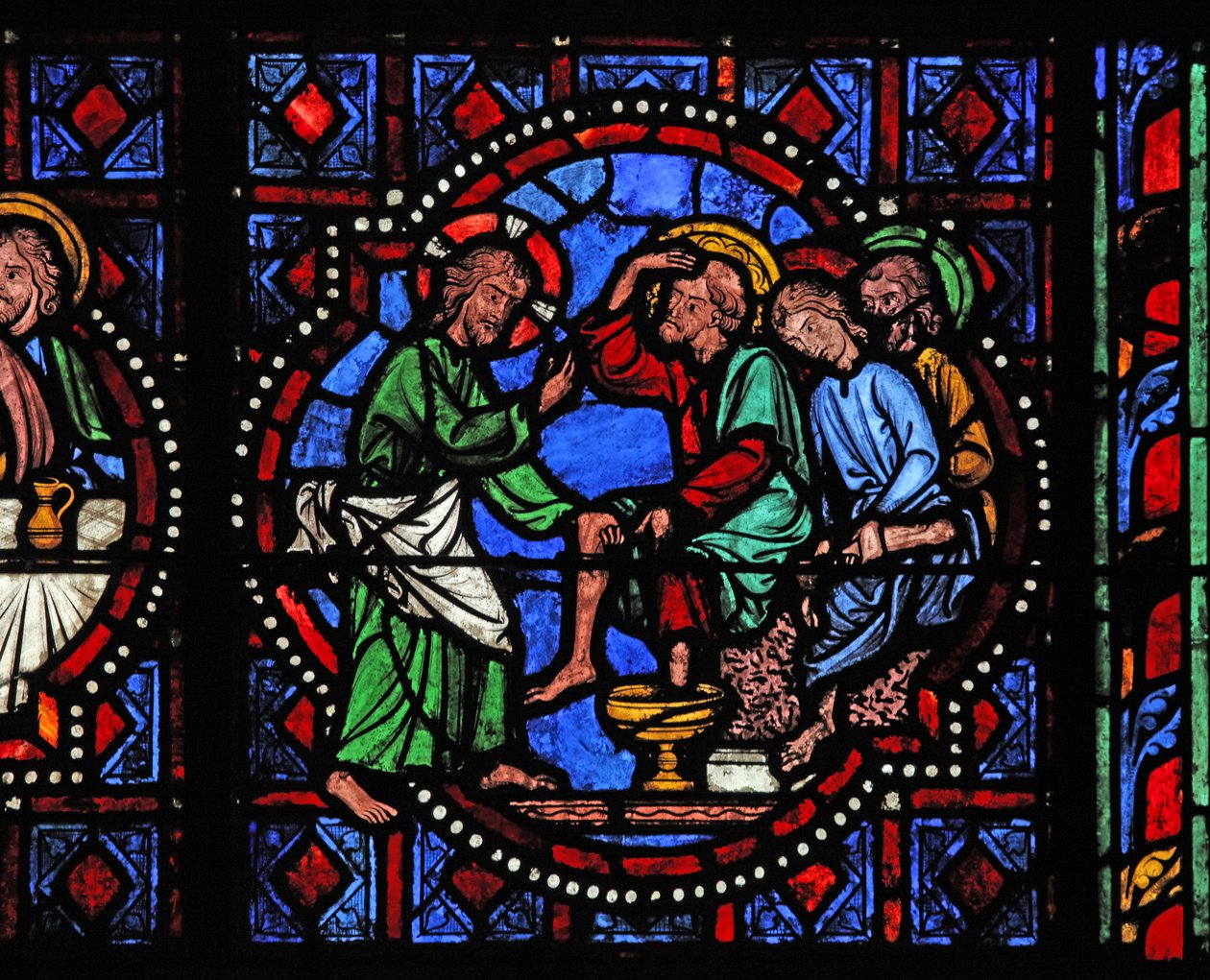 Fenster w02, Darstellung von Christus wäscht seinen Jüngern die Füße von French School