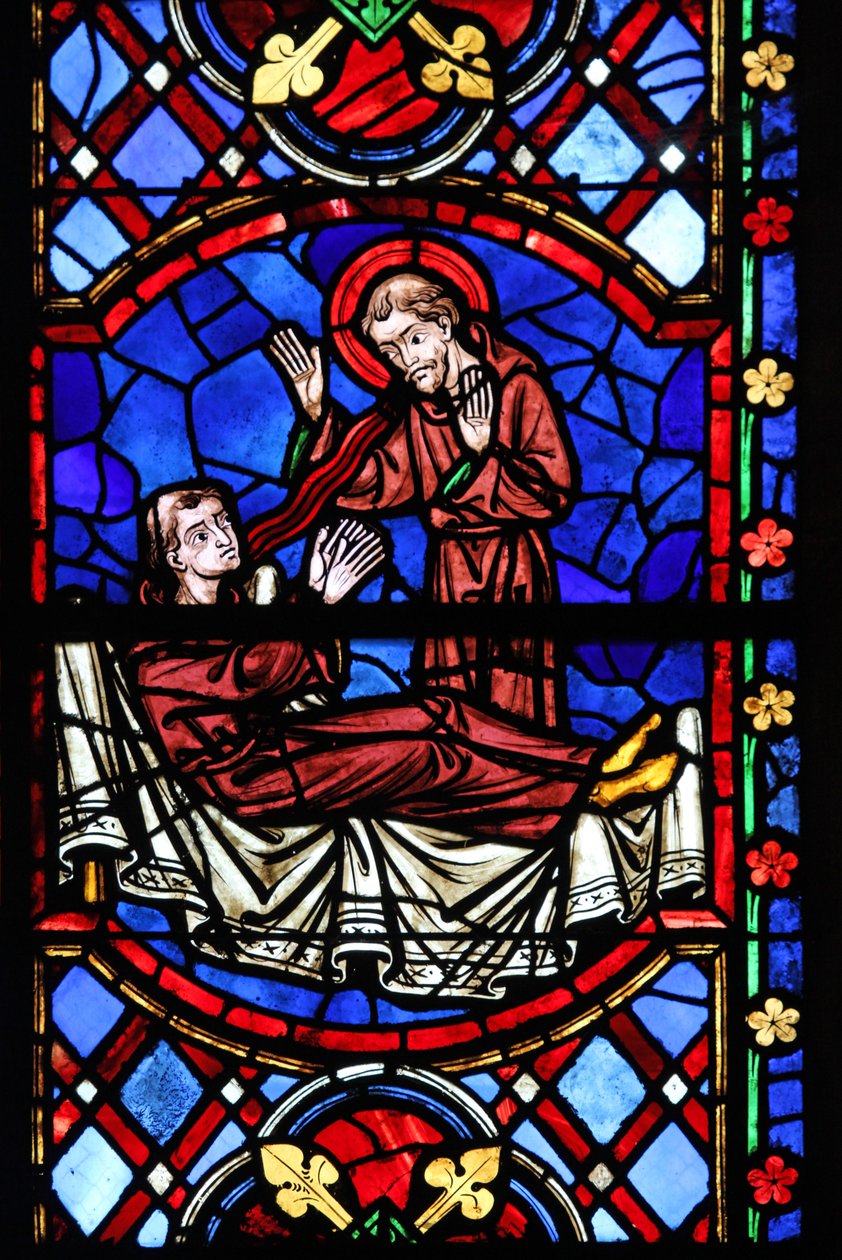 Fenster w04, Darstellung eines heiligen Mönchs erscheint dem Heiligen Martin von French School
