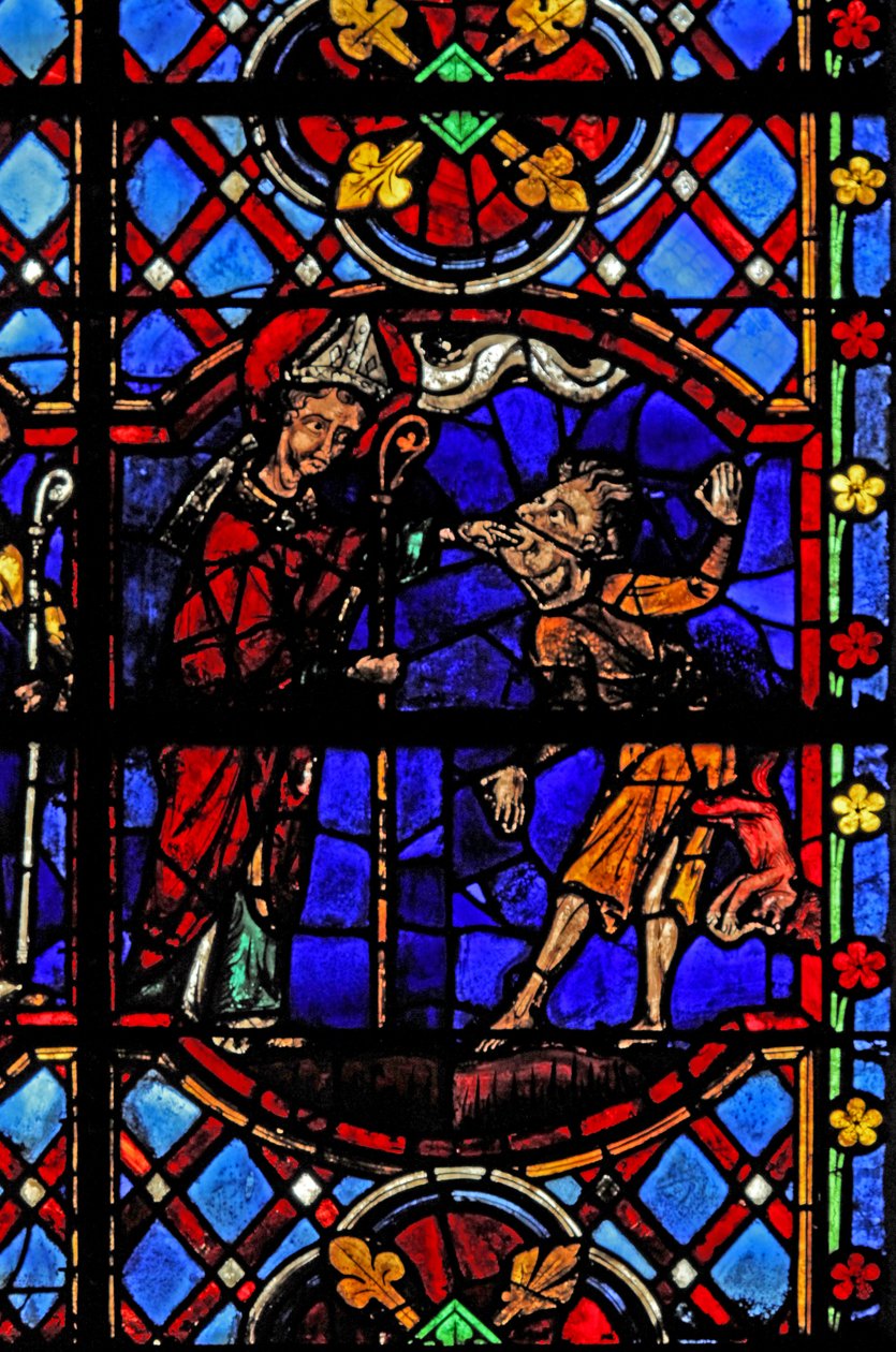 Fenster w08, Darstellung des Heiligen Martin, der einen Teufel austreibt von French School