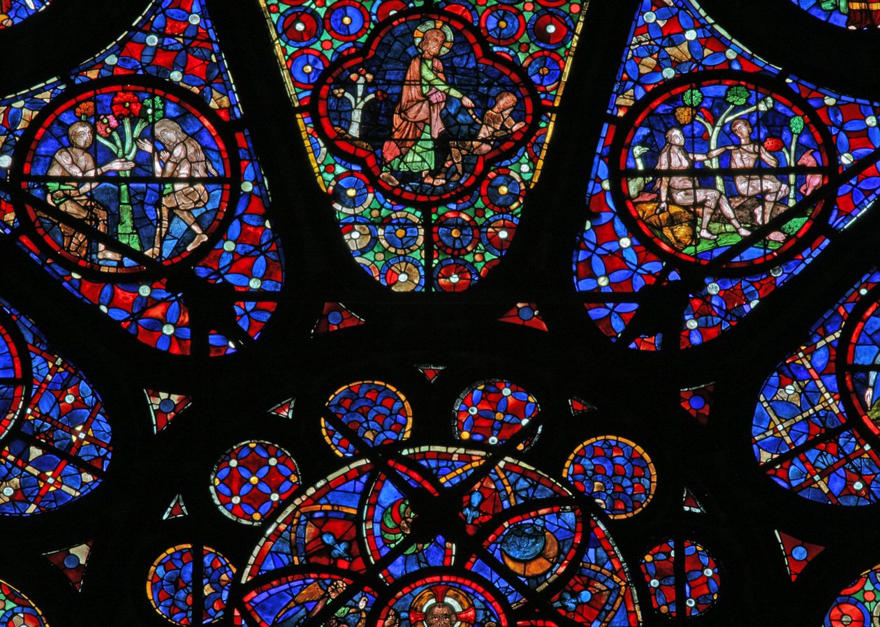 Fenster w115, Gott den Schöpfer darstellend: Szenen von Adam und Eva von French School