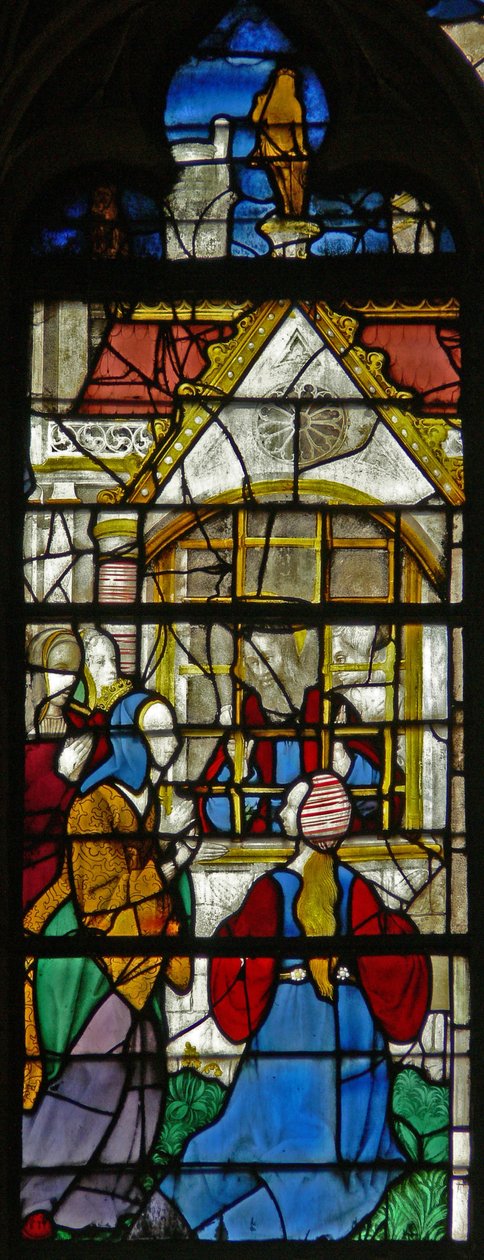 Fenster w119, Szene aus dem Leben des St. Thomas: St. Thomas im Gefängnis wird von Prinzessin Migdomie besucht; venezianisches Glas von French School
