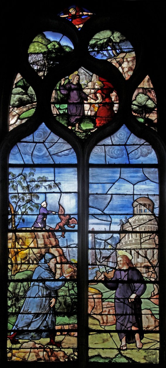 Fenster w12, das die Versuchung in der Wüste darstellt von French School