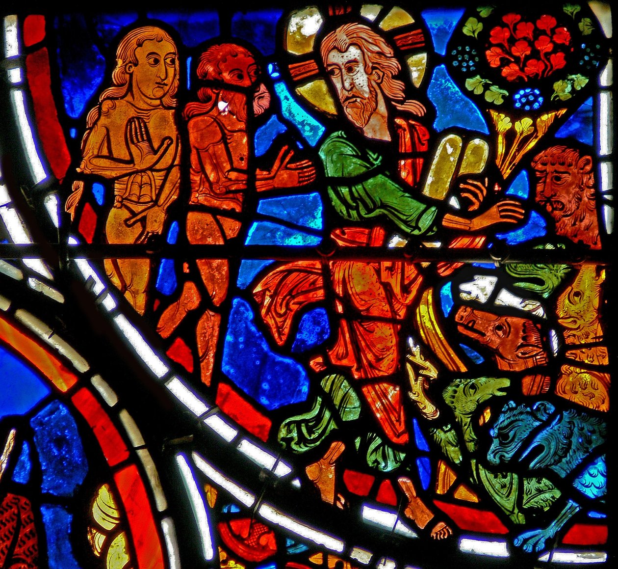 Fenster w13 Darstellung von Adam und Eva, die die Herrschaft über die Erde erhalten von French School