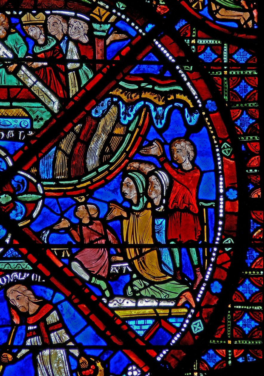 Fenster w15 Darstellung der Geschichte der Reliquien des Heiligen Stephanus: Bei der Wiederbestattung erleben die Menschen wundersame Heilungen, als Regen auf sie herabfällt von French School
