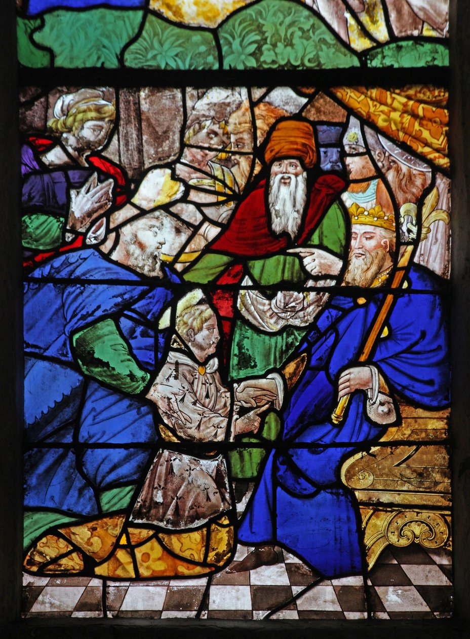 Fenster w18, das eine Szene aus dem Leben des heiligen Ivo darstellt von French School