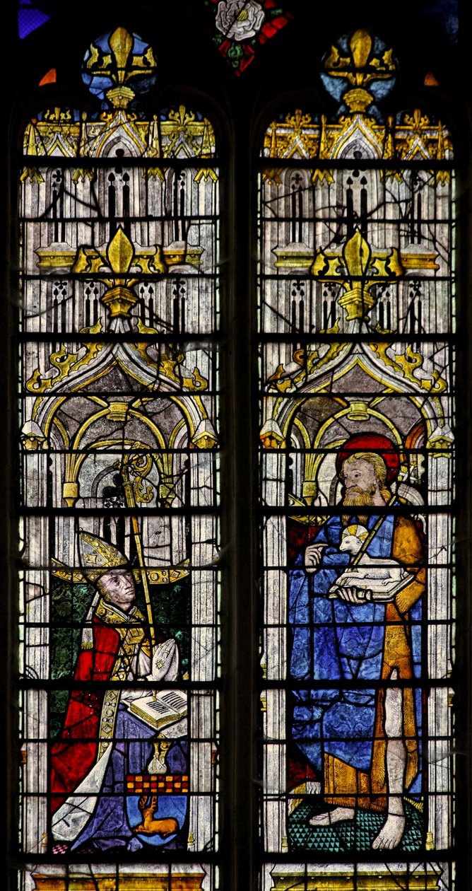 Fenster w1 mit Darstellung des Heiligen Johannes des Täufers und des Stifters Jean Barton von French School