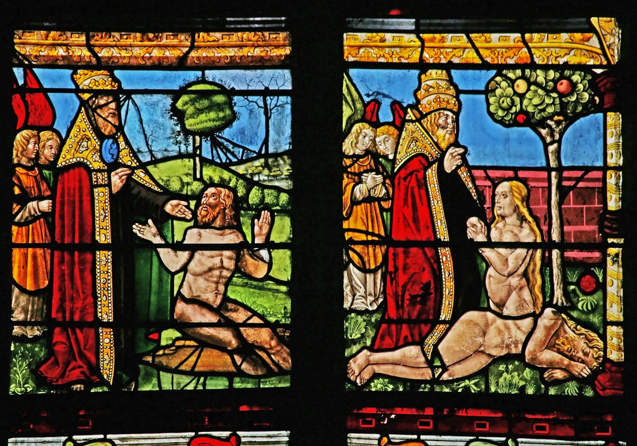 Fenster w1, Darstellung der Erschaffung von Adam und Eva von French School