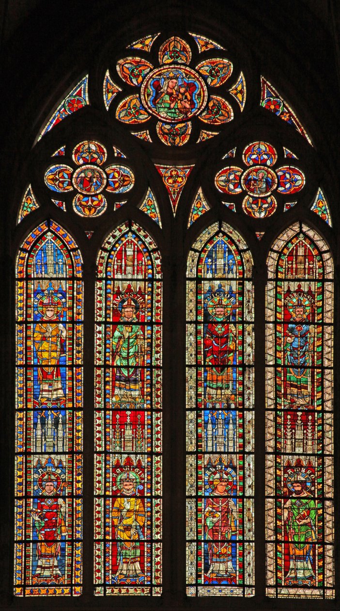 Fenster w207 mit Bischöfen (einige aus Straßburg) und zwei Kirchenvätern von French School