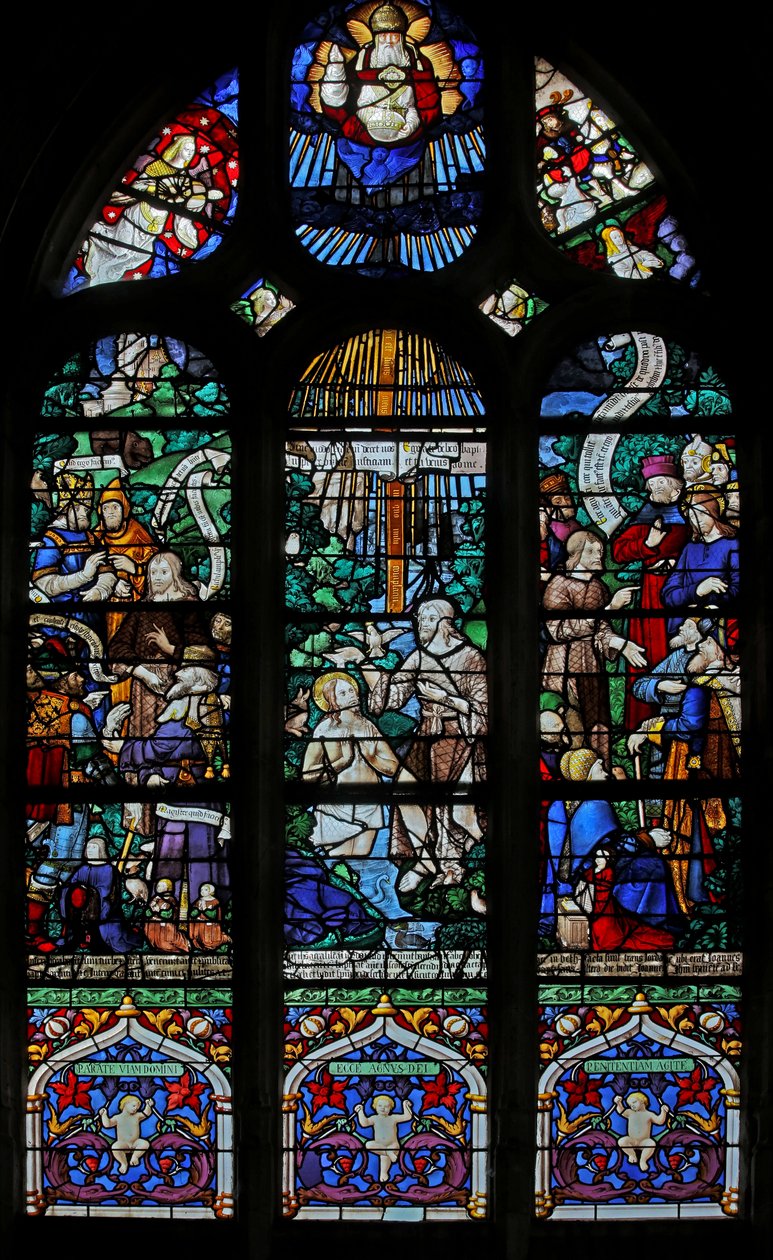 Fenster w20, das Fenster des Heiligen Johannes des Täufers: Jordan-Taufe; Predigen und Verhören von French School