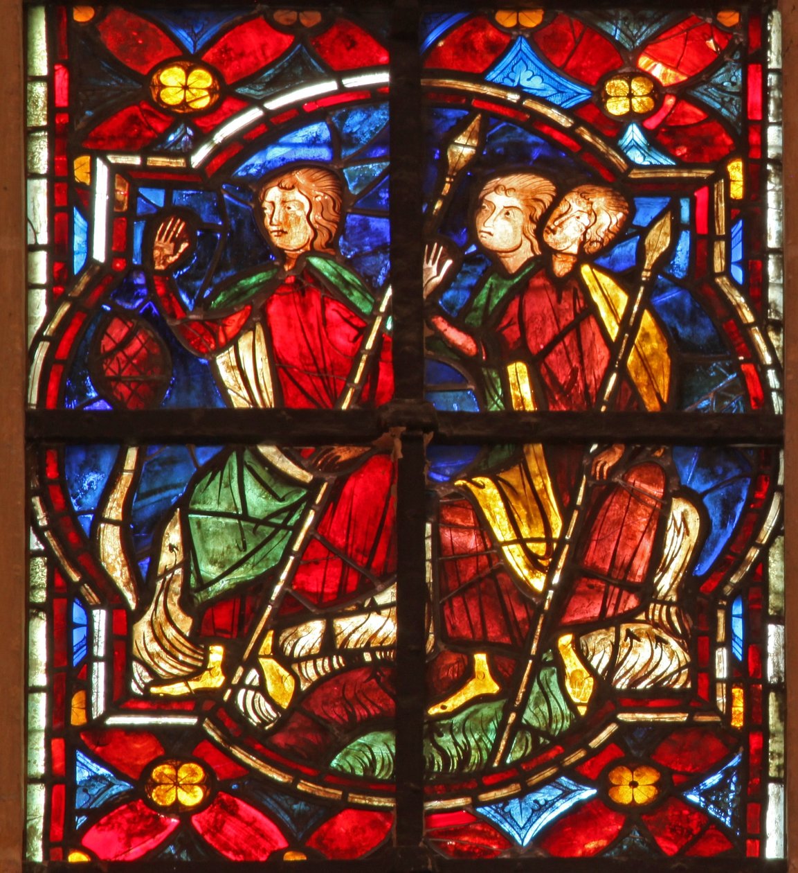Fenster w212, Darstellung von Soldaten beobachten Johannes den Täufer beim Predigen von French School