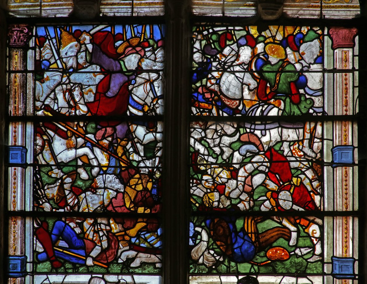 Fenster w21, der heilige Jakobus erscheint in der Schlacht von Clavijo darstellend von French School