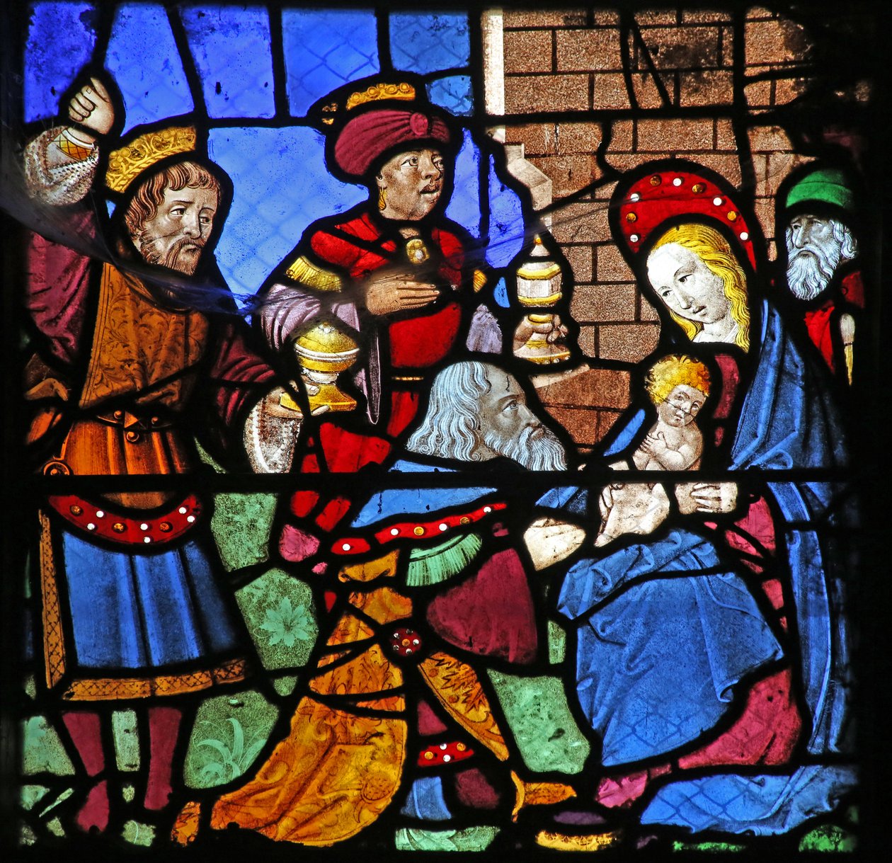 Fenster w22, das die Anbetung der Heiligen Drei Könige darstellt von French School