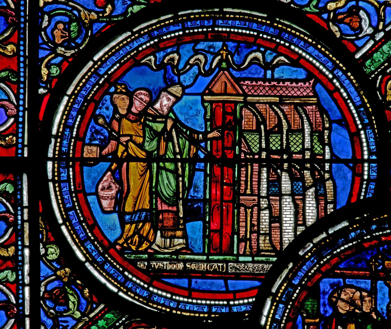 Fenster w23, Darstellung des Heiligen Thomas Becket, der eine Kirche weiht von French School
