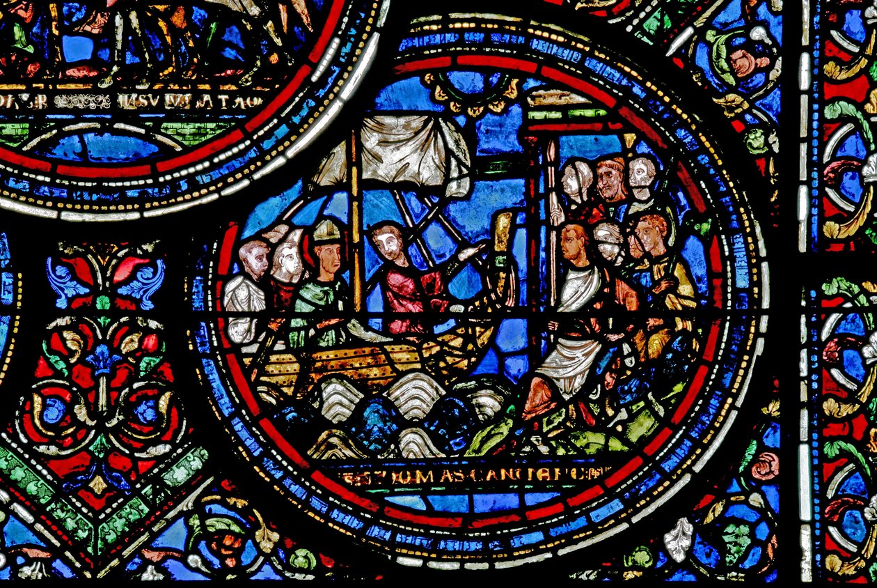 Fenster w23, Darstellung des Heiligen Thomas Becket, der nach England segelt von French School