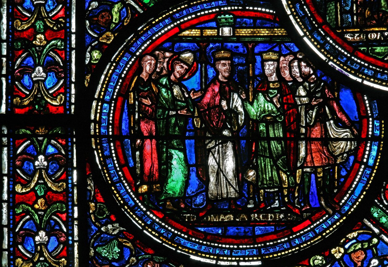 Fenster w23, Darstellung des Heiligen Thomas Becket mit Heinrich II. und Ludwig VII. von French School
