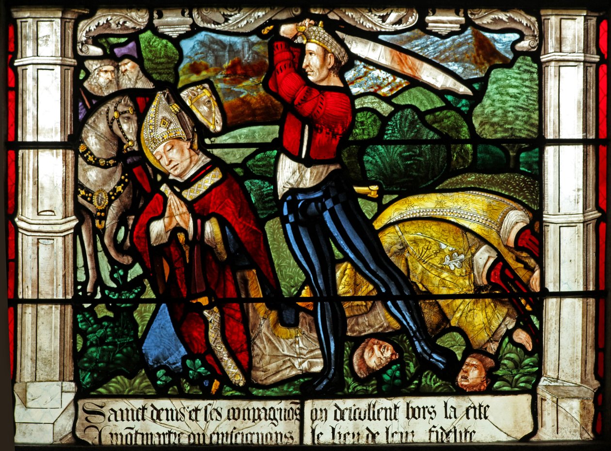 Fenster w31, das die Enthauptung des Hl. Denis darstellt (Buntglas) von French School
