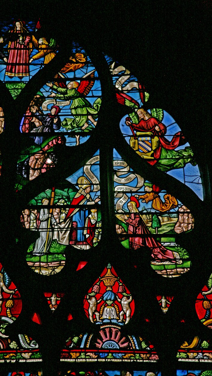 Fenster w6, Darstellung einer Szene aus dem Leben der Hl. Maria Magdalena - die letzte Kommunion der Heiligen von French School