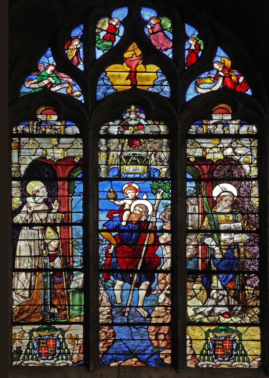 Fenster w9 mit dem heiligen Franziskus, dem heiligen Christophorus und dem heiligen Stephanus von French School