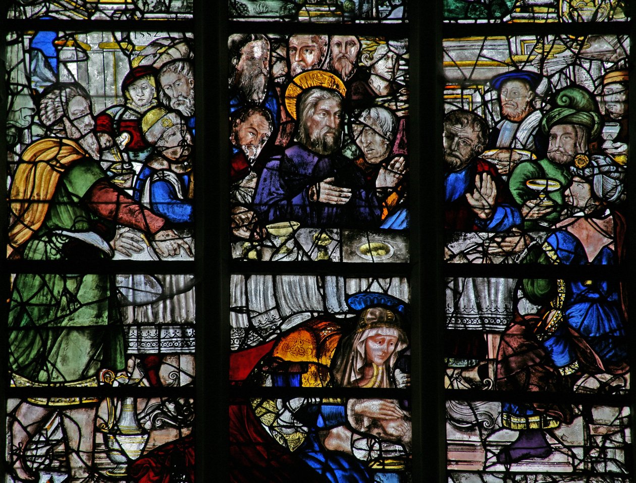 Fenster w9, Darstellung der Ereignisse im Haus von Simon: Maria Magdalena wäscht die Füße Christi von French School