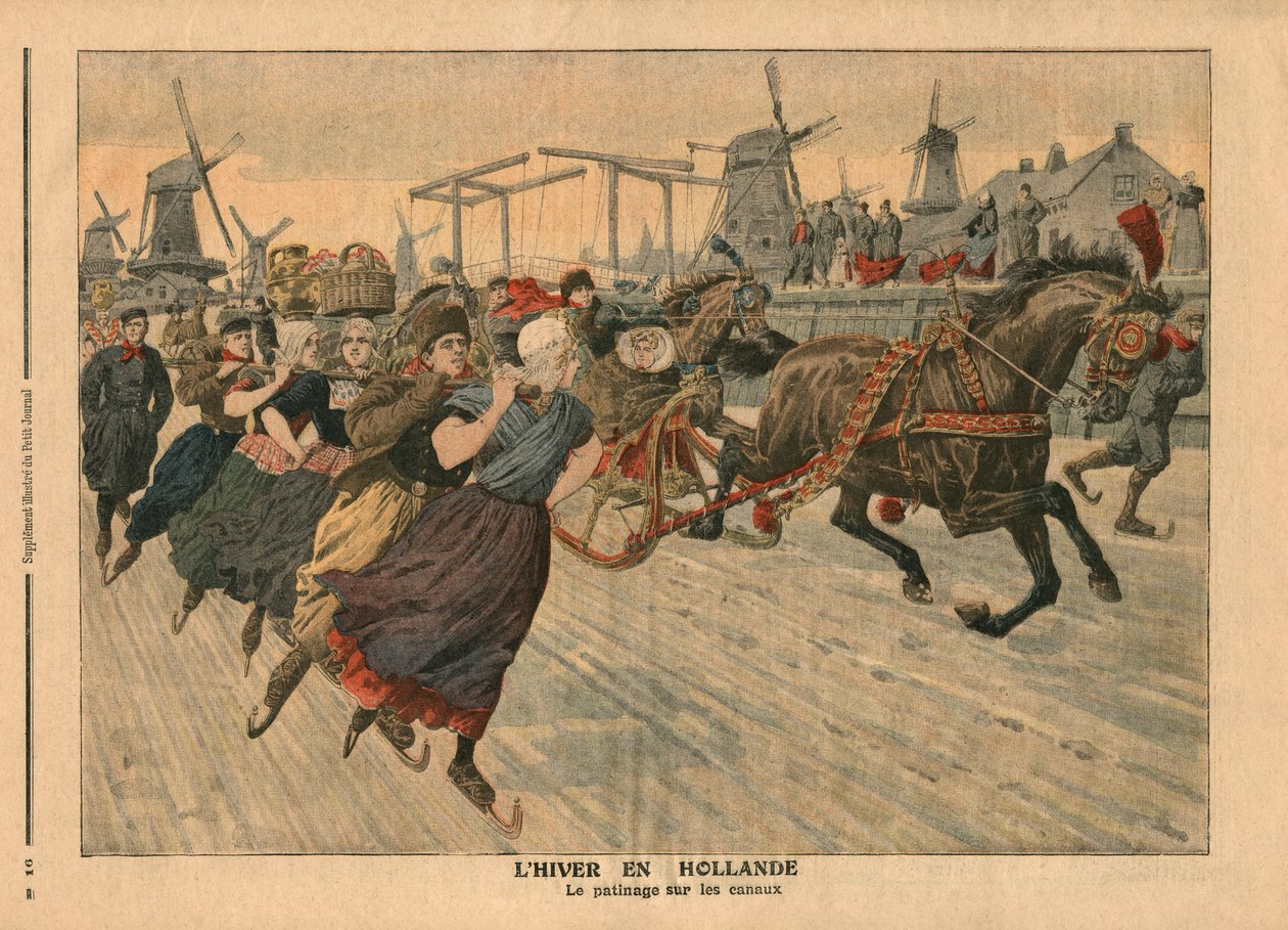 Winter in Holland, Schlittschuhlaufen auf dem Kanal, Illustration aus 