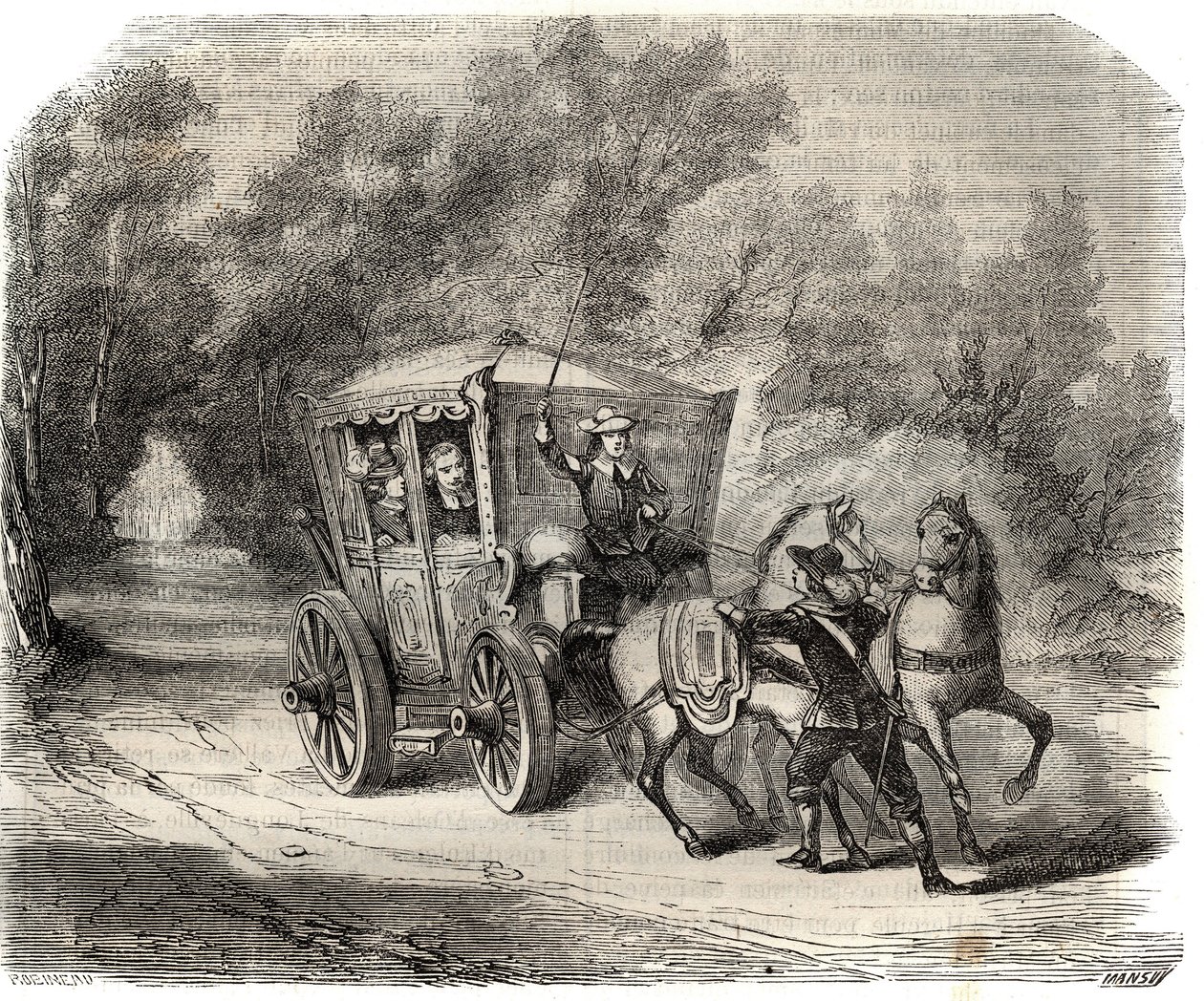 Ohne die Wache des Königs, die sie glücklicherweise trafen, ist es wahrscheinlich, dass sie wieder gehen würden. Der Abt von Frémicourt versuchte, die Marquise von Montespan (Françoise Athénaïs) von Rochechouart Mortemart (oder Madame de Montespan) (1640-1 von French School