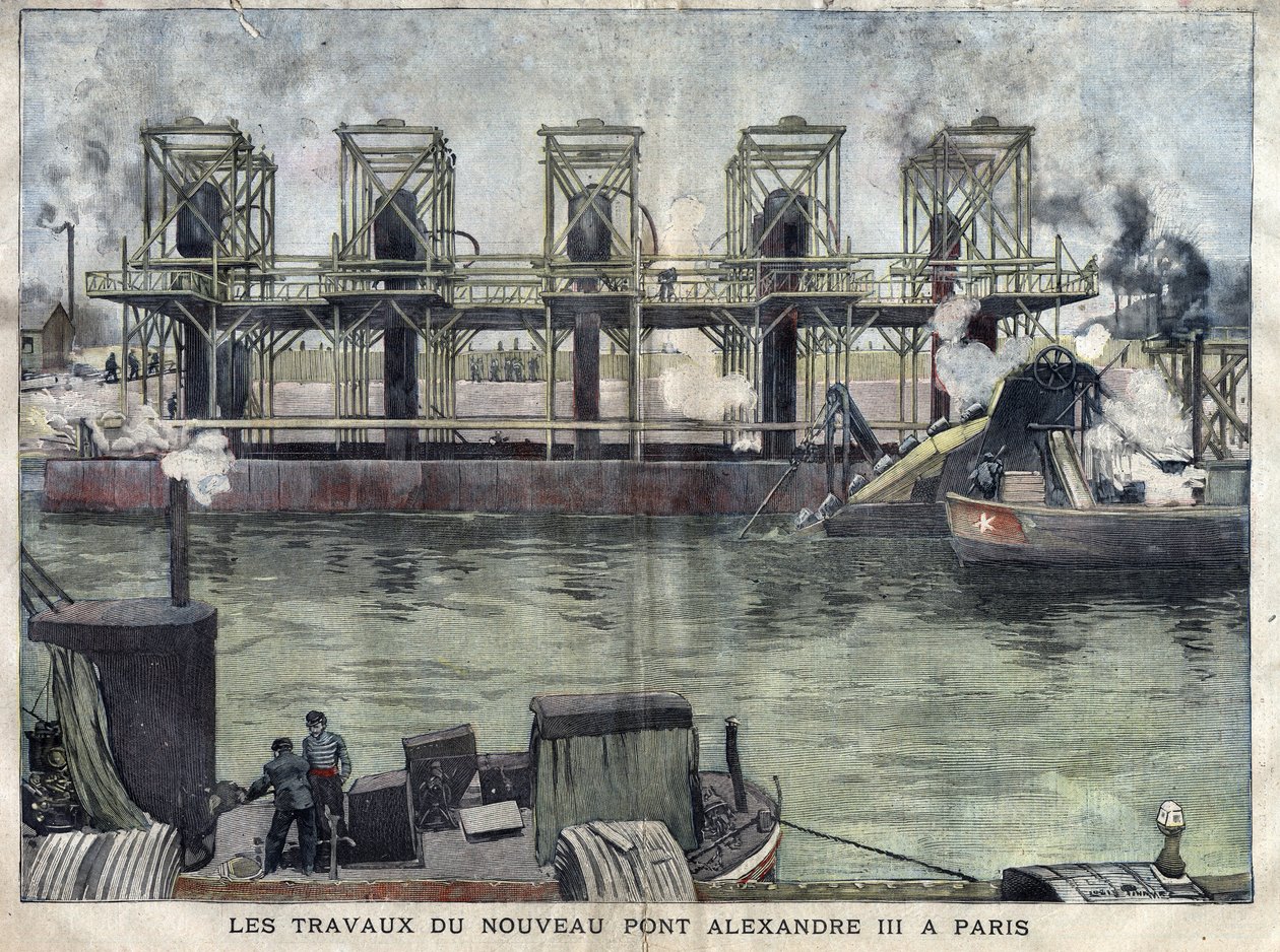 Arbeiten in Paris an der Pont Alexandre III. Gravur von April 1898 in 