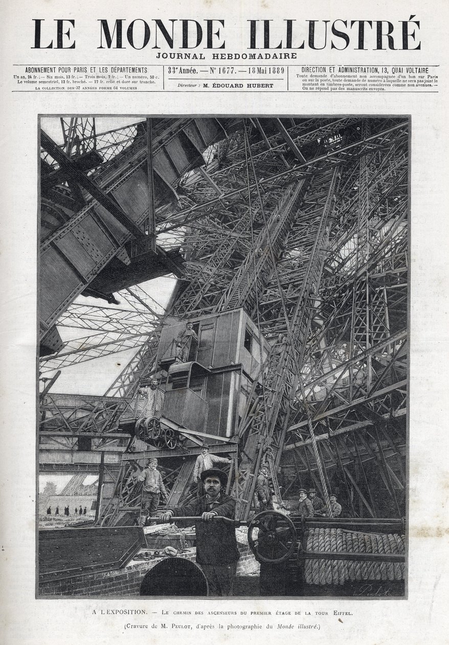 Weltausstellung in Paris 1889 - Der Weg der Aufzüge im ersten Stock des Eiffelturms - L