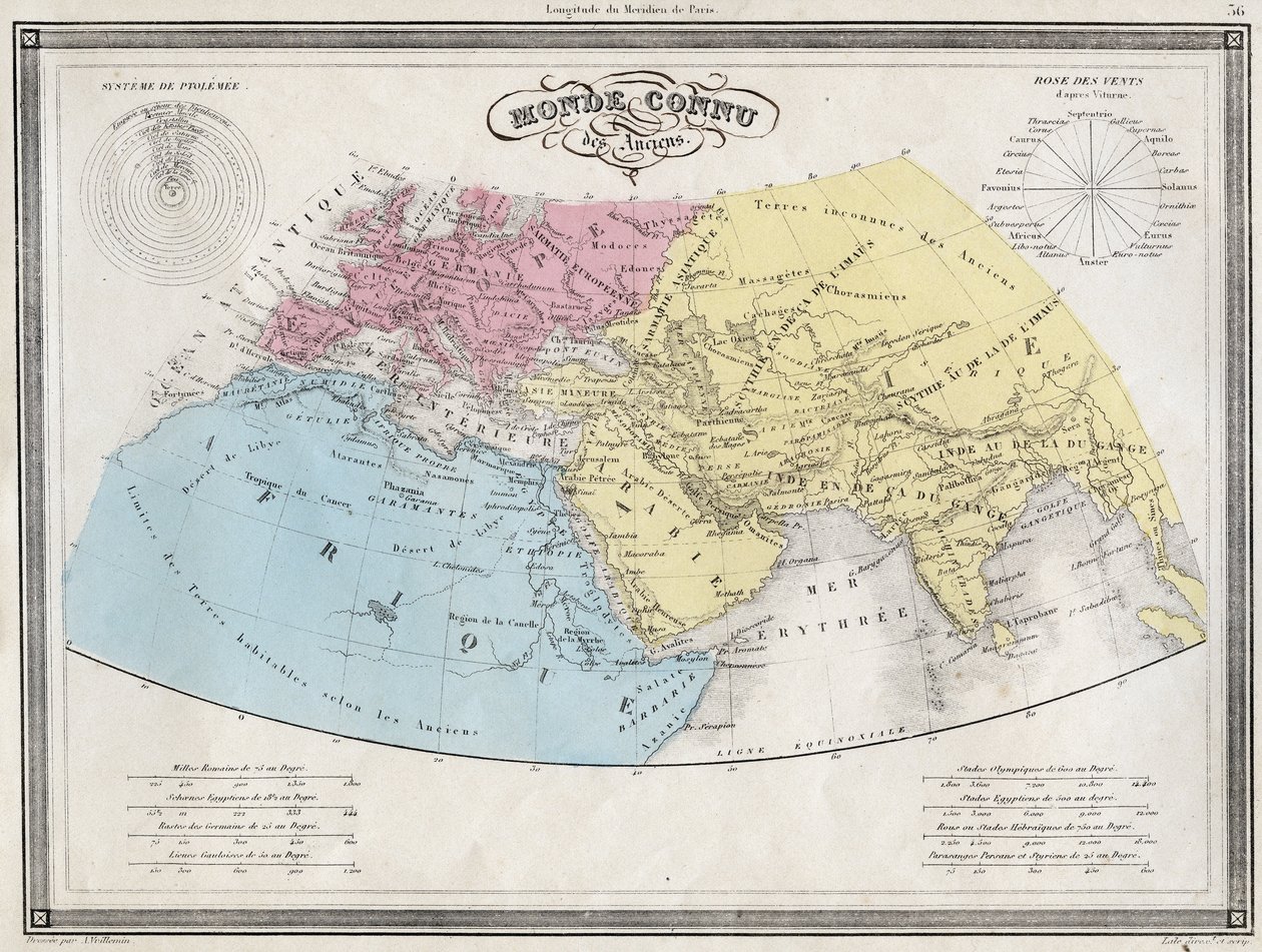 Weltkarte der Antike - Tafel aus dem „Universalatlas der alten und modernen Geographie für den Gebrauch von Internatsschulen“ von Vuillemin - ca. 1845 von French School