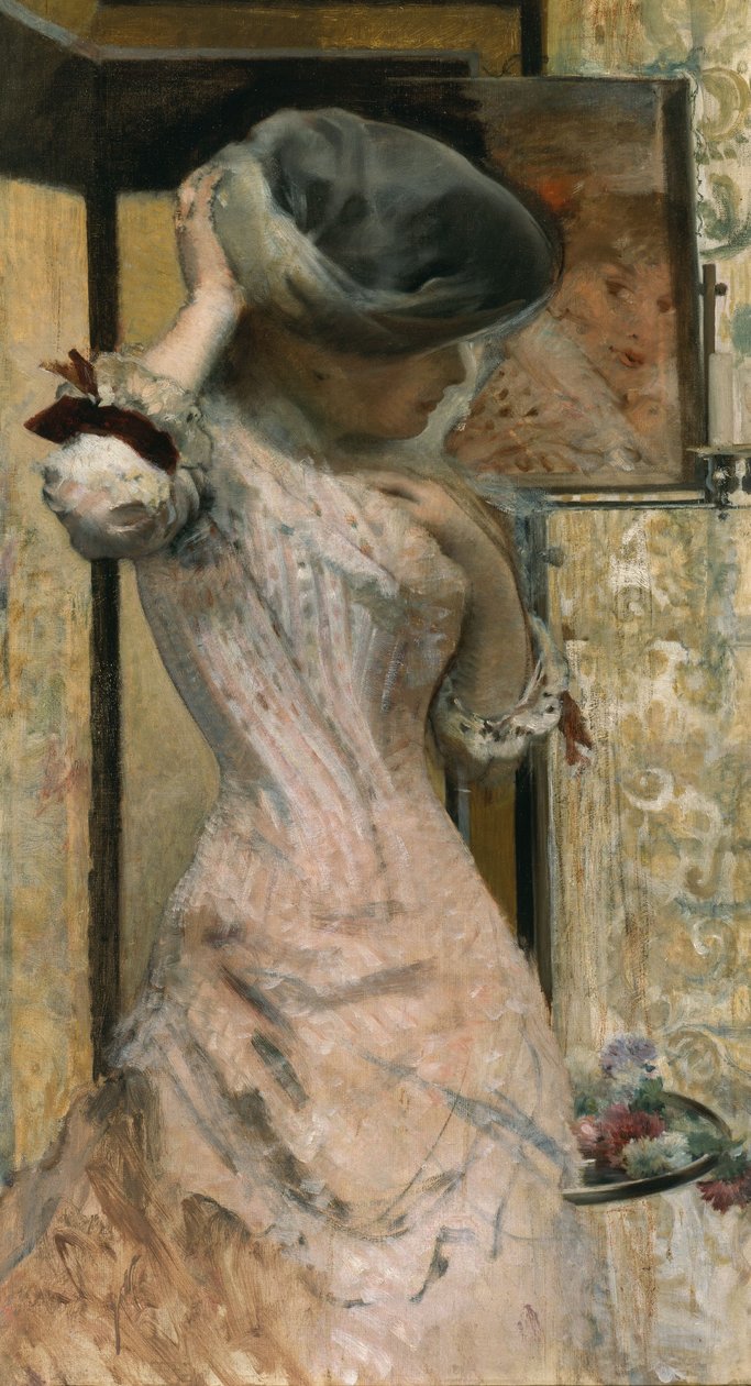 Junge Frau vor dem Spiegel, ca. 1879-83 von French School