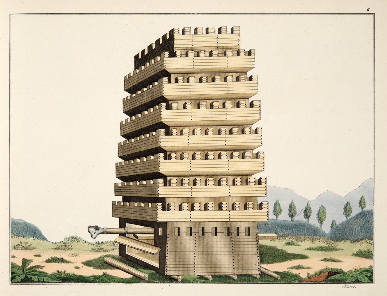 Beweglicher Turm mit äußeren Galerien und zusätzlichem Rammbock, Platte aus 