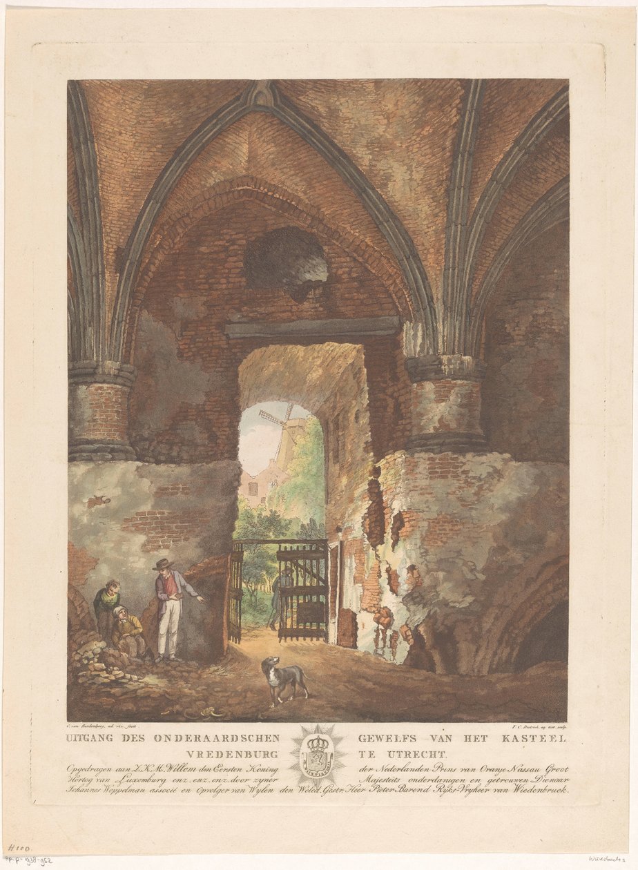 Gezicht vanuit het onderaards gewelf van kasteel Vredenburg in Utrecht von Friedrich Christoph Dietrich