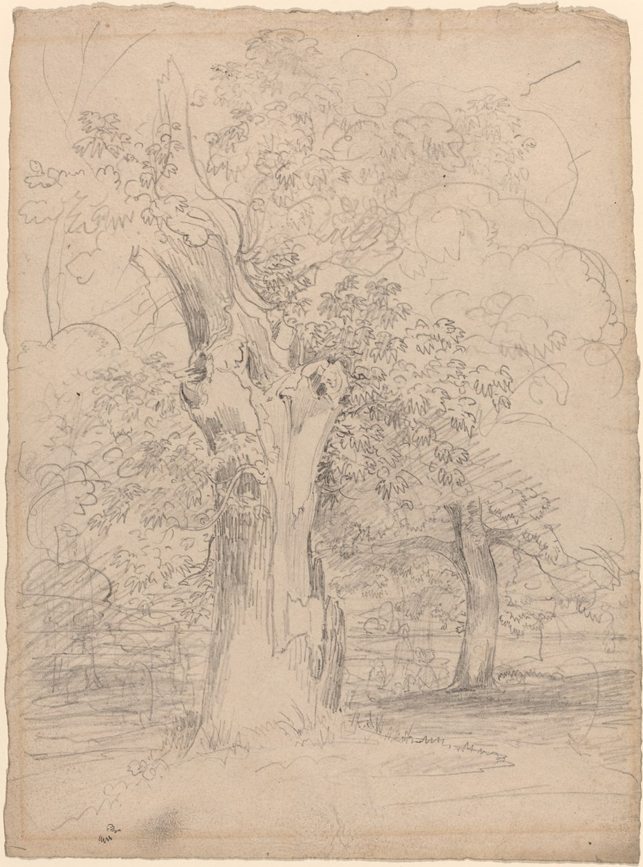 Ein alter Baum mit Figuren in einer Landschaft von Friedrich Salathé